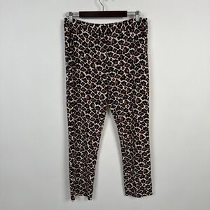 Diane von Furstenberg Leopard Print Jersey Pants sz 12 Straight Leg Flat Front